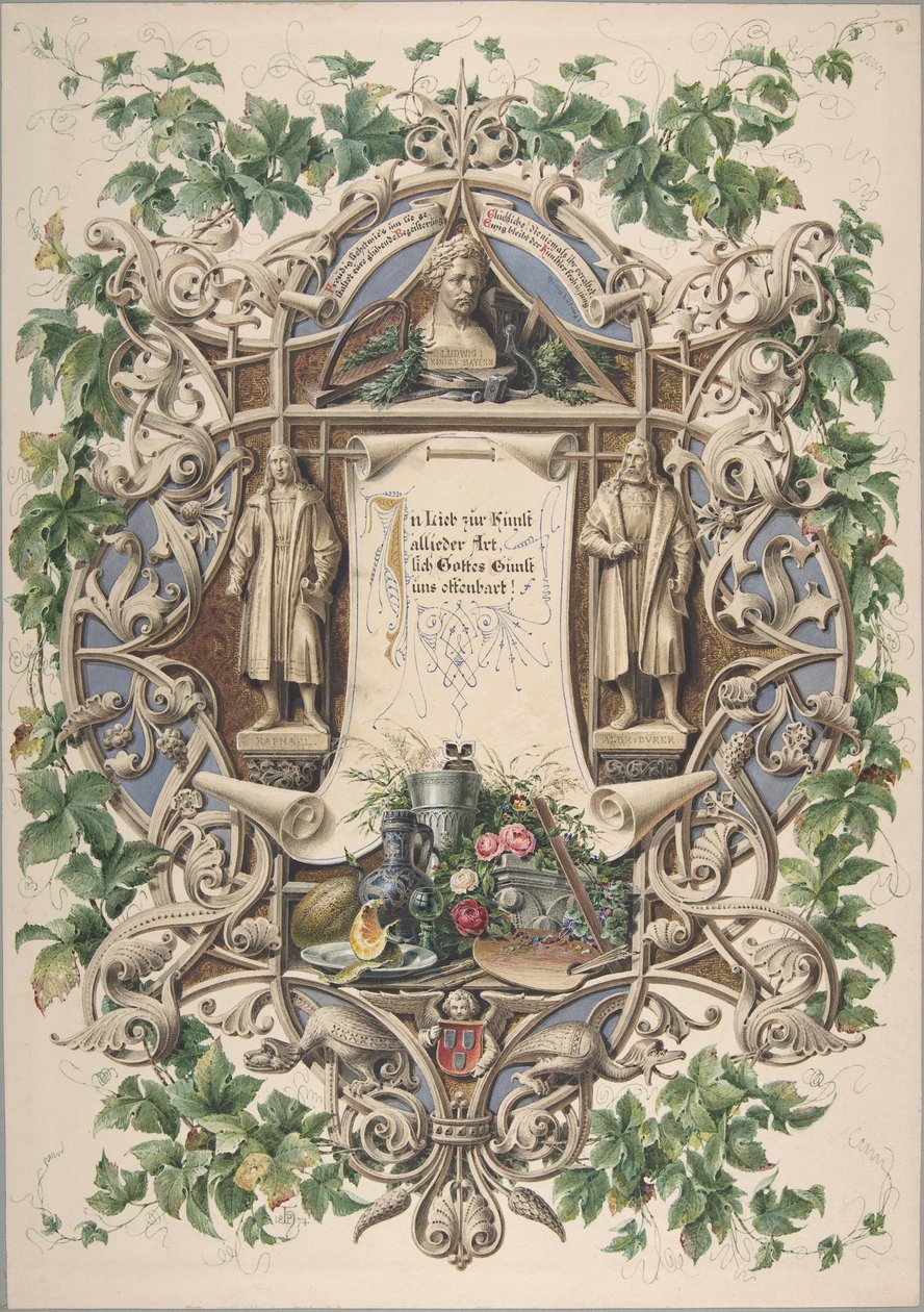 Bajor művészek tisztelete I. Ludwig király előtt, 1874. alkotó: Peter Herwegen