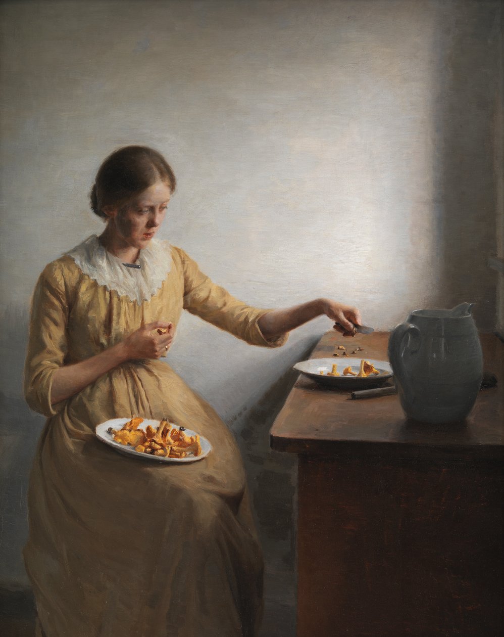 Egy fiatal lány rókagombát készít alkotó: Peter Vilhelm Ilsted