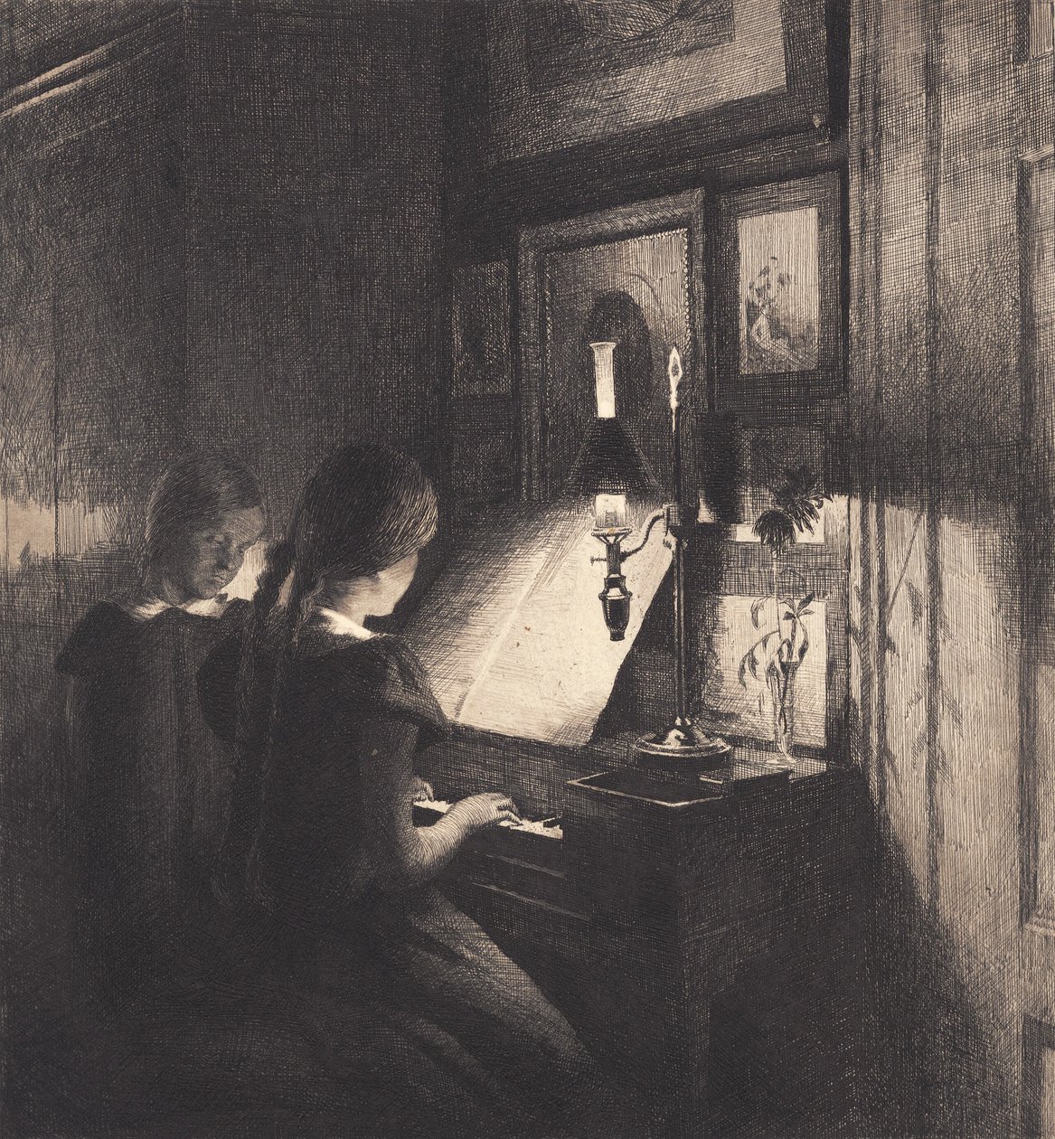 Két kislány egy zongoránál alkotó: Peter Vilhelm Ilsted
