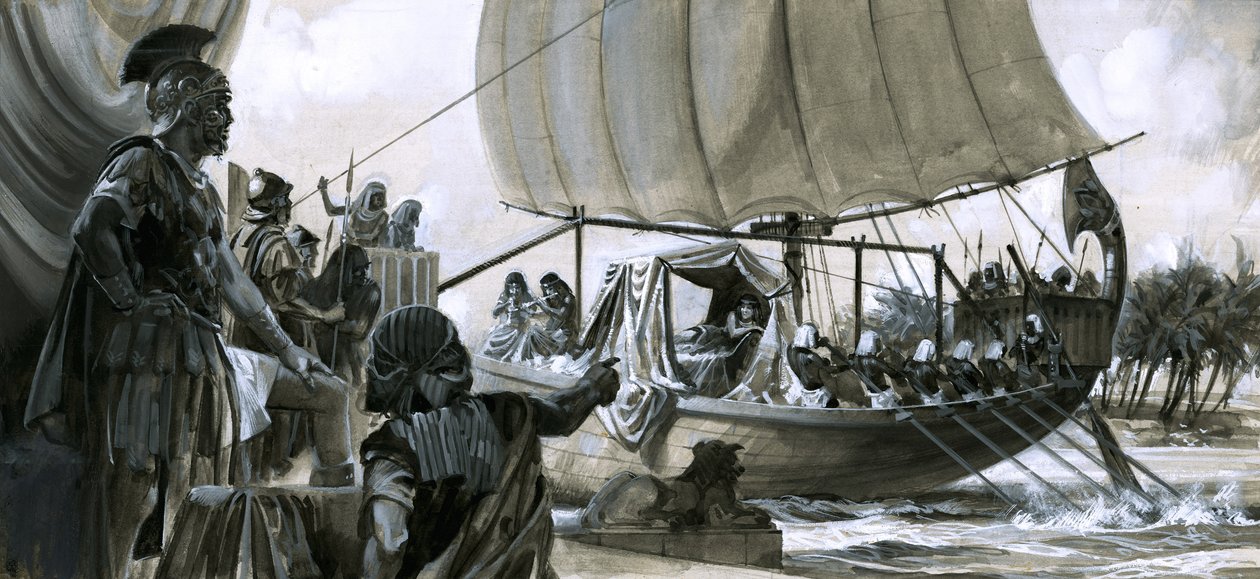 Kleopátra a bárkájában (gouache, papír) alkotó: Peter Jackson