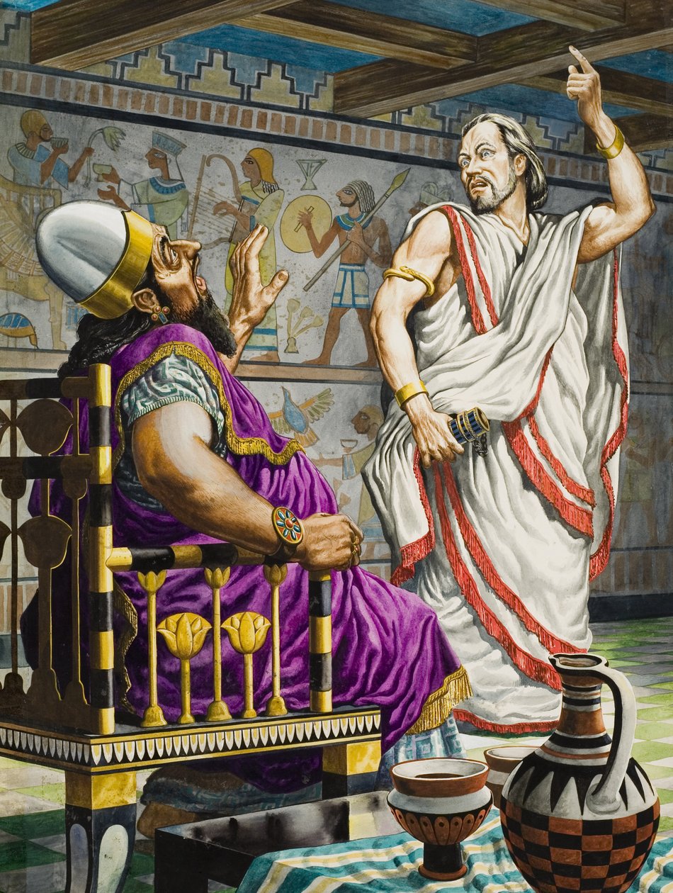 Ehud kezében a tőrrel, amellyel megöli a moábita Eglon királyt (gouache, papír) alkotó: Peter Jackson