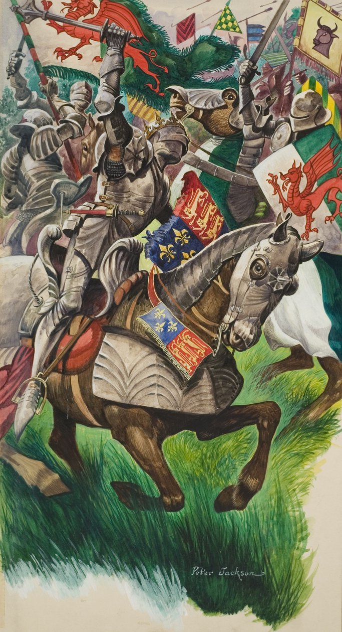 Richárd király (1452-85) és Tudor Henrik (1457-1509) a bosworthi csatatéren 1485-ben (gouache, papír) alkotó: Peter Jackson