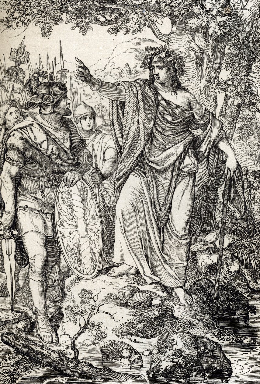 Germanicus hadjáratai: „” Nero Claudius Drusus Germanicus (Kr. e. 38-9) és serege a Weser és az Elba folyók közötti vidékeken találkozik egy fiatal nővel, Kr.e. 12 körül” (Germania meghódítása: regényes Nero Claudius Drusus Germanicus tábornok és hadsereg  alkotó: Peter Johann Nepomuck Geiger