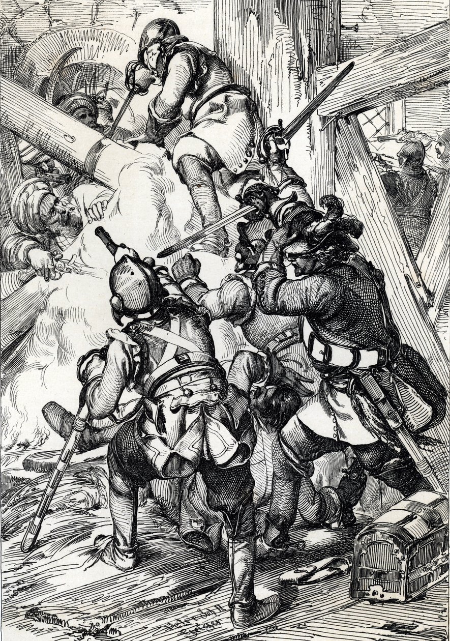 Károly (vagy Károly) svéd király (1682-1718) a törökök ellen védekező Benderben (Bendery) 1713. február, Moldaie (XII. Károly (Károl) száműzött svéd király a csőcselék és az oszmán janicsárok ellen védekezik, Bender, 1713. február) ) Tollrajzolás f alkotó: Peter Johann Nepomuck Geiger