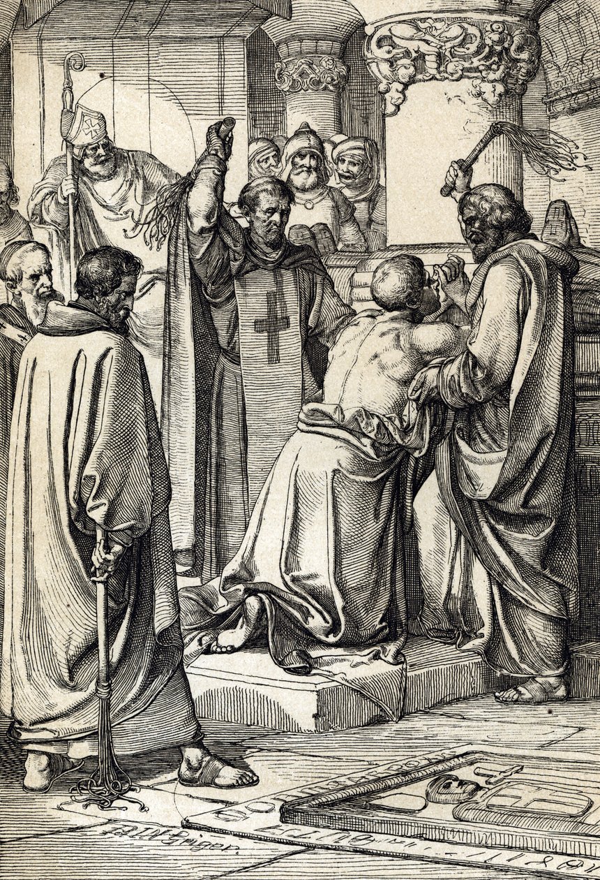 Henrik angol király (1133-1189) belekeveredett Thomas Becket meggyilkolásához fait bűnbánat az érsek sírjánál alkotó: Peter Johann Nepomuck Geiger
