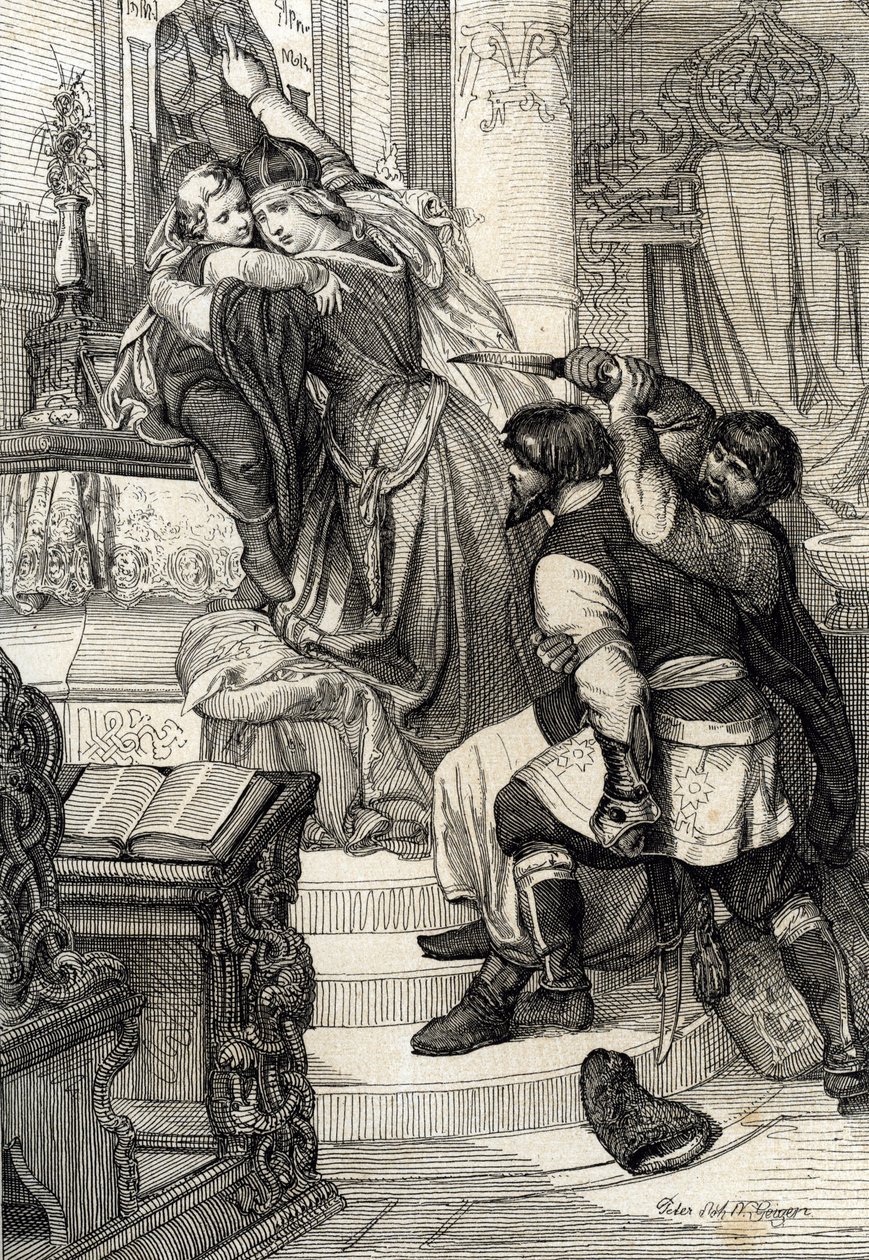 1682-es moszkvai felkelés (1682-es strelci felkelés): Natalja Naricskina cárnő fiát, Péter herceget (1672-1725) védi a strelcek (sztreletek) támadásaitól, Oroszország (1682-es moszkvai felkelés vagy sztrelci Naricsina-felkelés: Nasarshina-felkelés alkotó: Peter Johann Nepomuck Geiger
