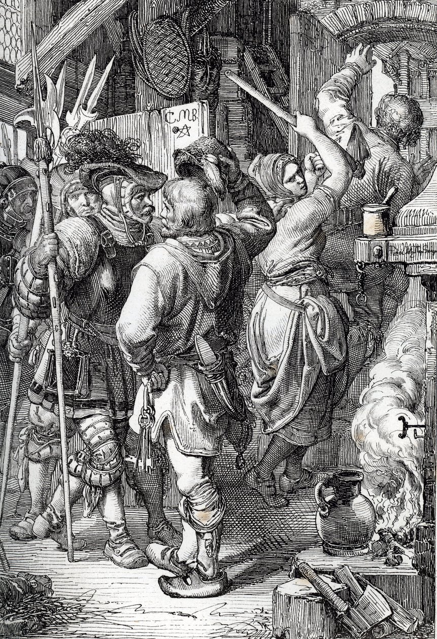 I. Gustav Vasa (vagy Gustav Vasa) (1496-1560) (Svédország leendő királya) menekülése Dániából menekülő parasztnak álcázza magát alkotó: Peter Johann Nepomuck Geiger