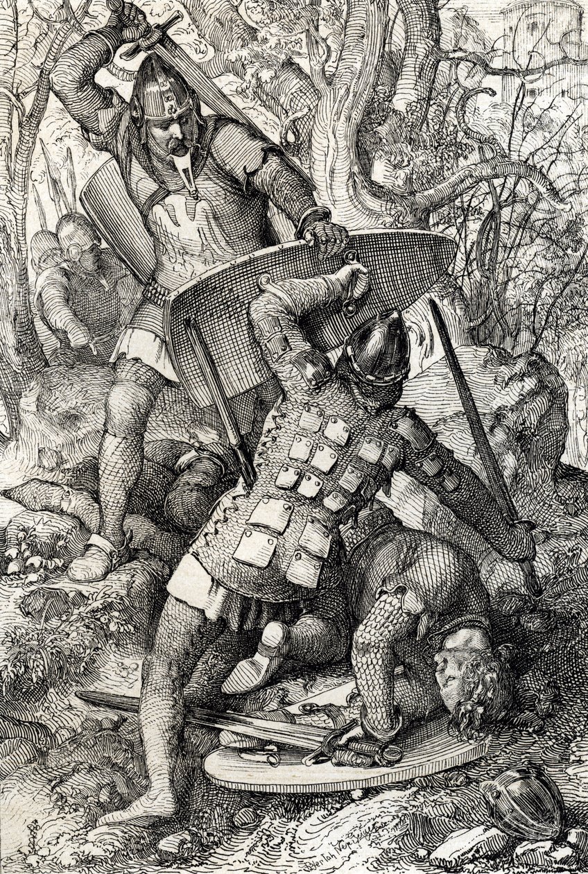 II. Sváb Erneszt (1010-1030) halála a németországi konstanzi eve elleni csatában (II. Ernest sváb herceg halála Konstanzban, Németország alkotó: Peter Johann Nepomuck Geiger