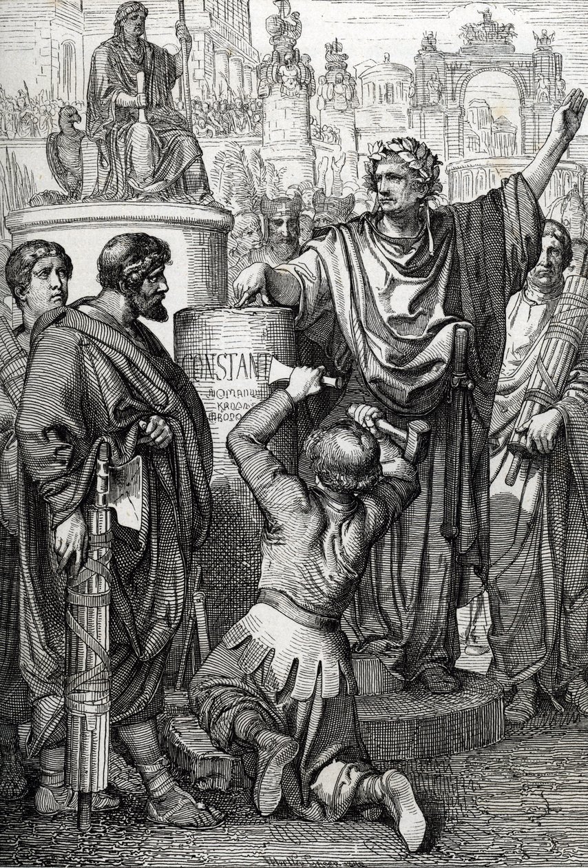 Konstantinápoly alapítása Nagy Konstantin császár által, aki a birodalmi fővárost Bizáncba helyezte át, amelyet Konstantinápolyra keresztelt alkotó: Peter Johann Nepomuck Geiger