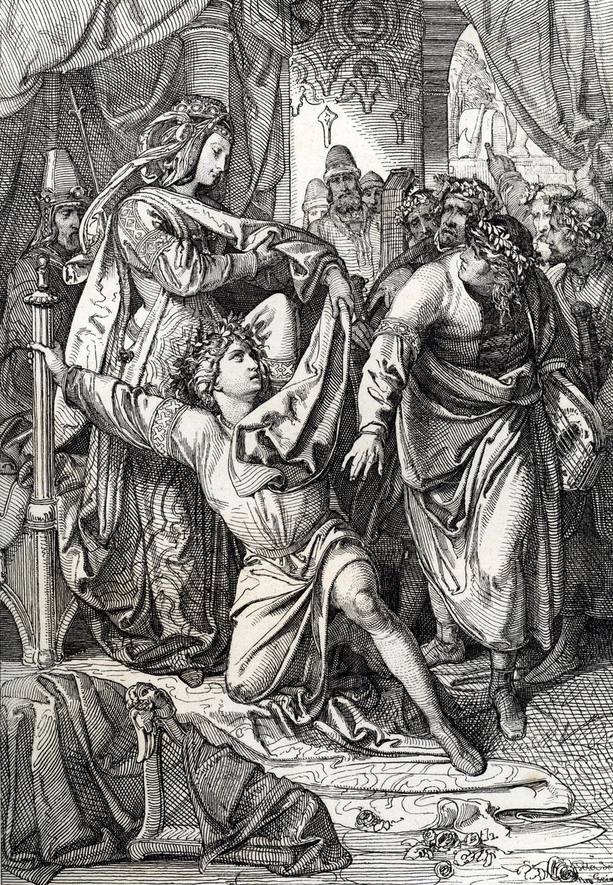 A németországi Wartburg kastély költői vetélkedője 1207-ben: a Minnesangerek verses játékokban versengenek, a trubadúr Henri d