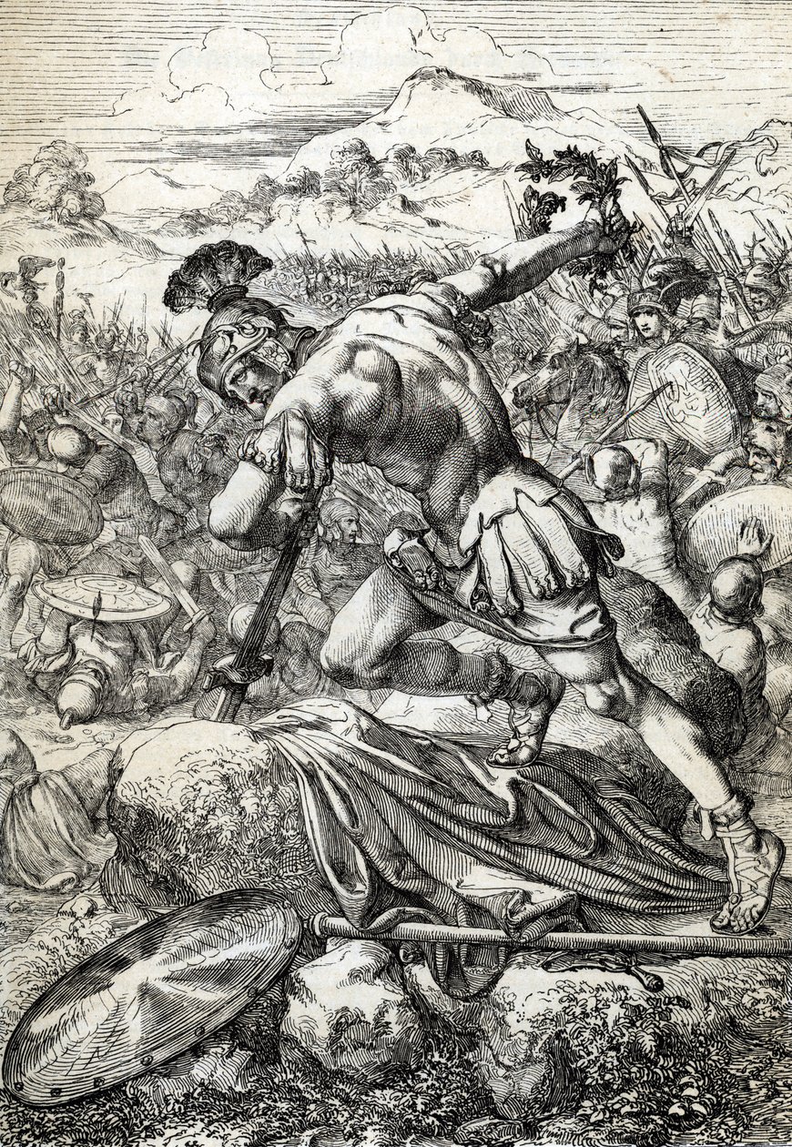 Varus (Publius Quinctilius Varus) római tábornok (Kr. e. 46-i.sz. 9) öngyilkossága kardján a teutoburgi csatában (Teutoburger Wald vagy Teutberg), szembeszállva a rómaiakkal a germánokkal i.sz. 9-ben (Varus római hadvezér öngyilkossága a csatában a Teutobu alkotó: Peter Johann Nepomuck Geiger