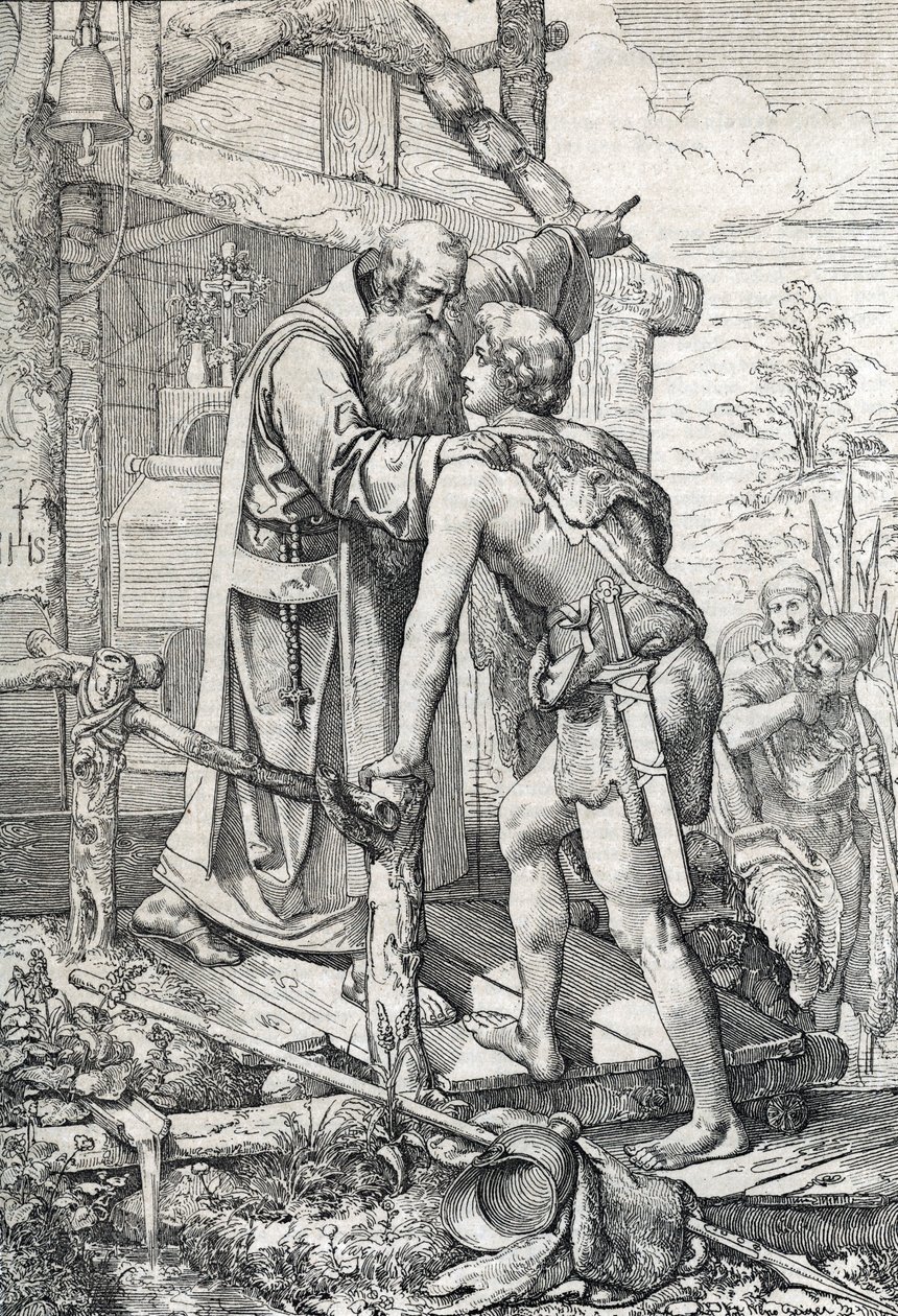 A fiatal Odoacre (kb. 433-493) Severin áldását kapta, Apotre de Norique, kb. 470 (Odoacer találkozik Noricum Severinus szerzetessel, aki megtudja, hogy egy napon híres lesz alkotó: Peter Johann Nepomuck Geiger