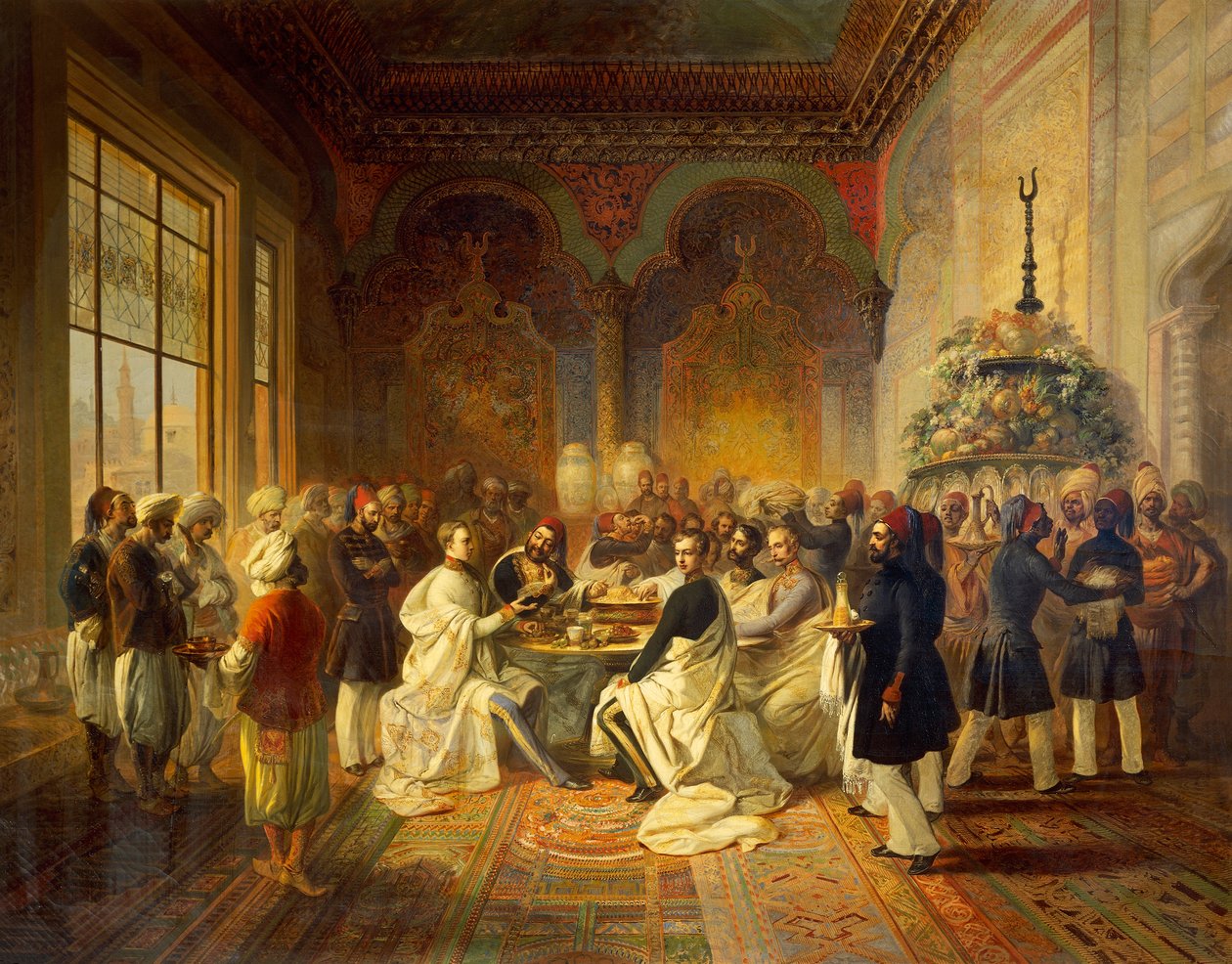 Ebéd Szmirnában, Halim pasa, illusztráció: Habsburg Maximilian és testvére, Károly Lajos utazása a Földközi-tengeren, Peter Johann Nepomuk Geiger alkotó: Peter Johann Nepomuk Geiger