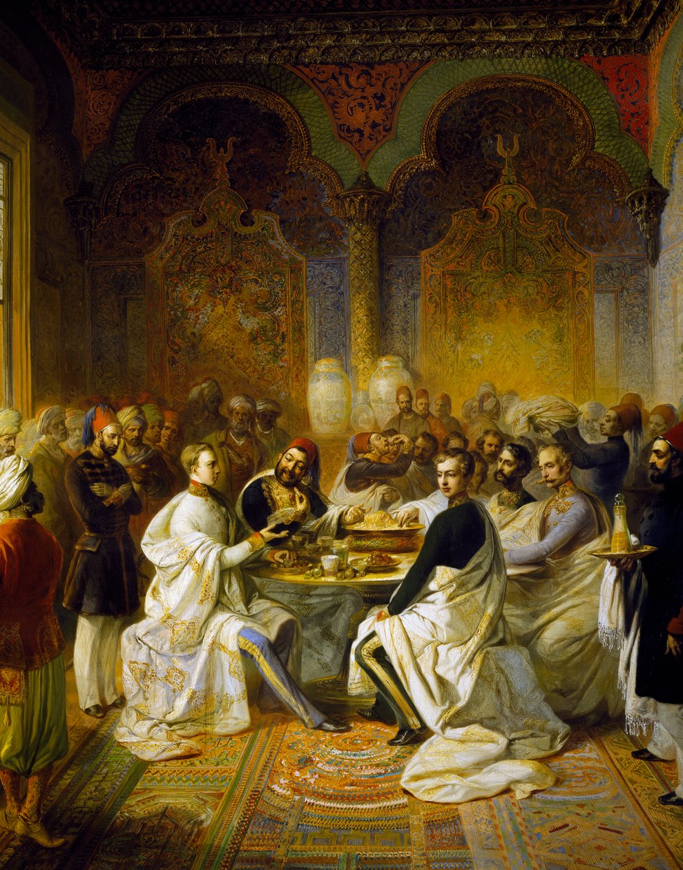Habsburg Maximilian és bátyja, Carlo Ludovico vendégül látja Halim pasa Szmirnában rendezett bankettjét alkotó: Peter Johann Nepomuk Geiger
