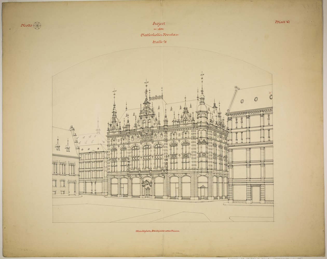 Rathskeller új épület, Halle (Saale), Szász-Anhalt, Németország, Perspektíva (befejezetlen) alkotó: Peter Joseph Weber