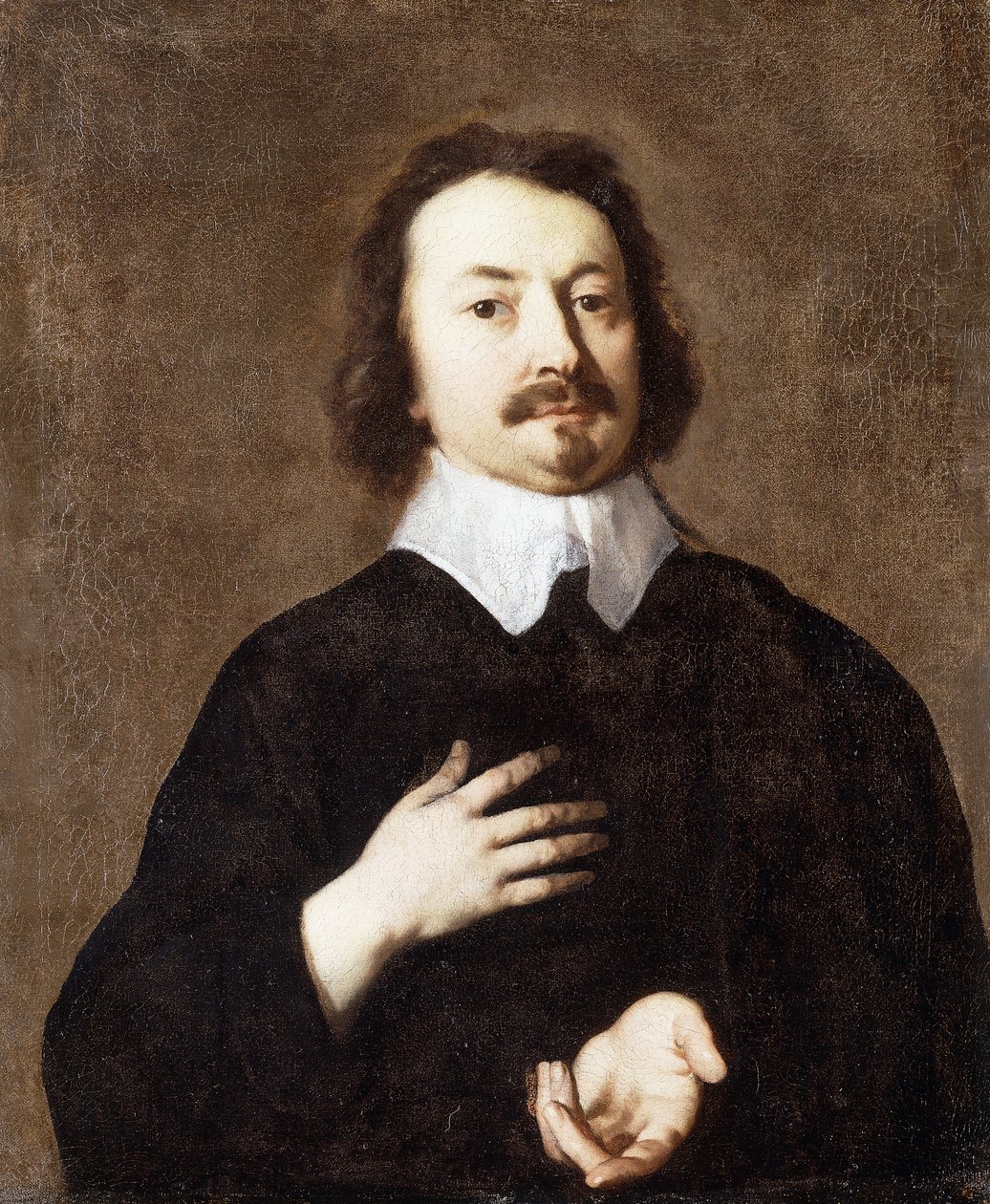 Egy úriember portréja, félalakos, fekete színben, fehér gallérral, alkotó: Peter Lely