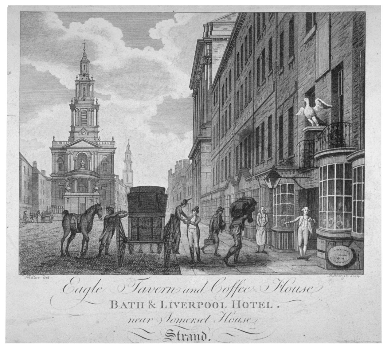 Az Eagle Tavern és Coffee House épületén kívül, Bath & Liverpool Hotel, London, C1800 alkotó: Peter Mazell