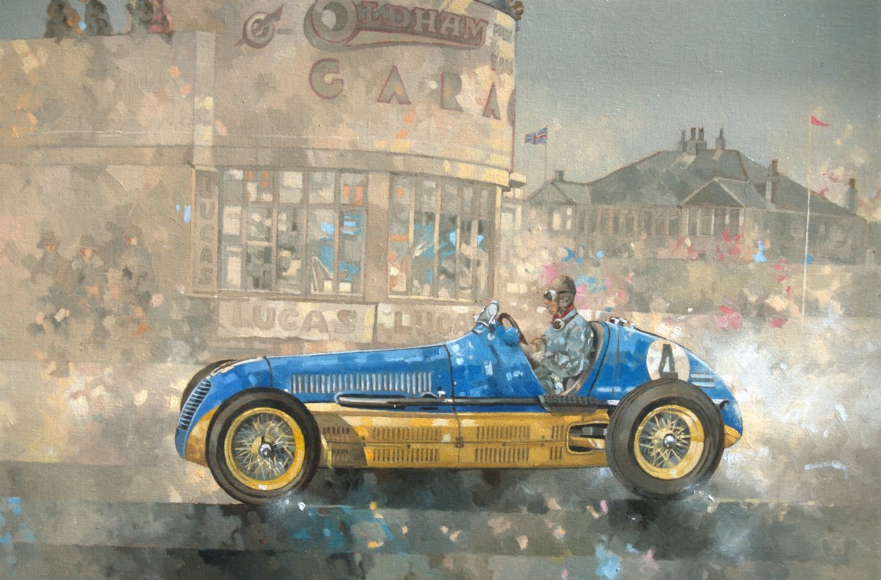 Bira kék és sárga Maserati (olaj, vászon) alkotó: Peter Miller