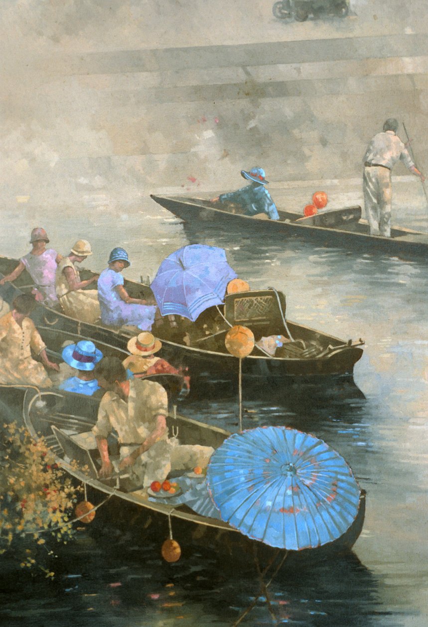 Punts on the Wey at Brooklands (olaj, vászon) alkotó: Peter Miller