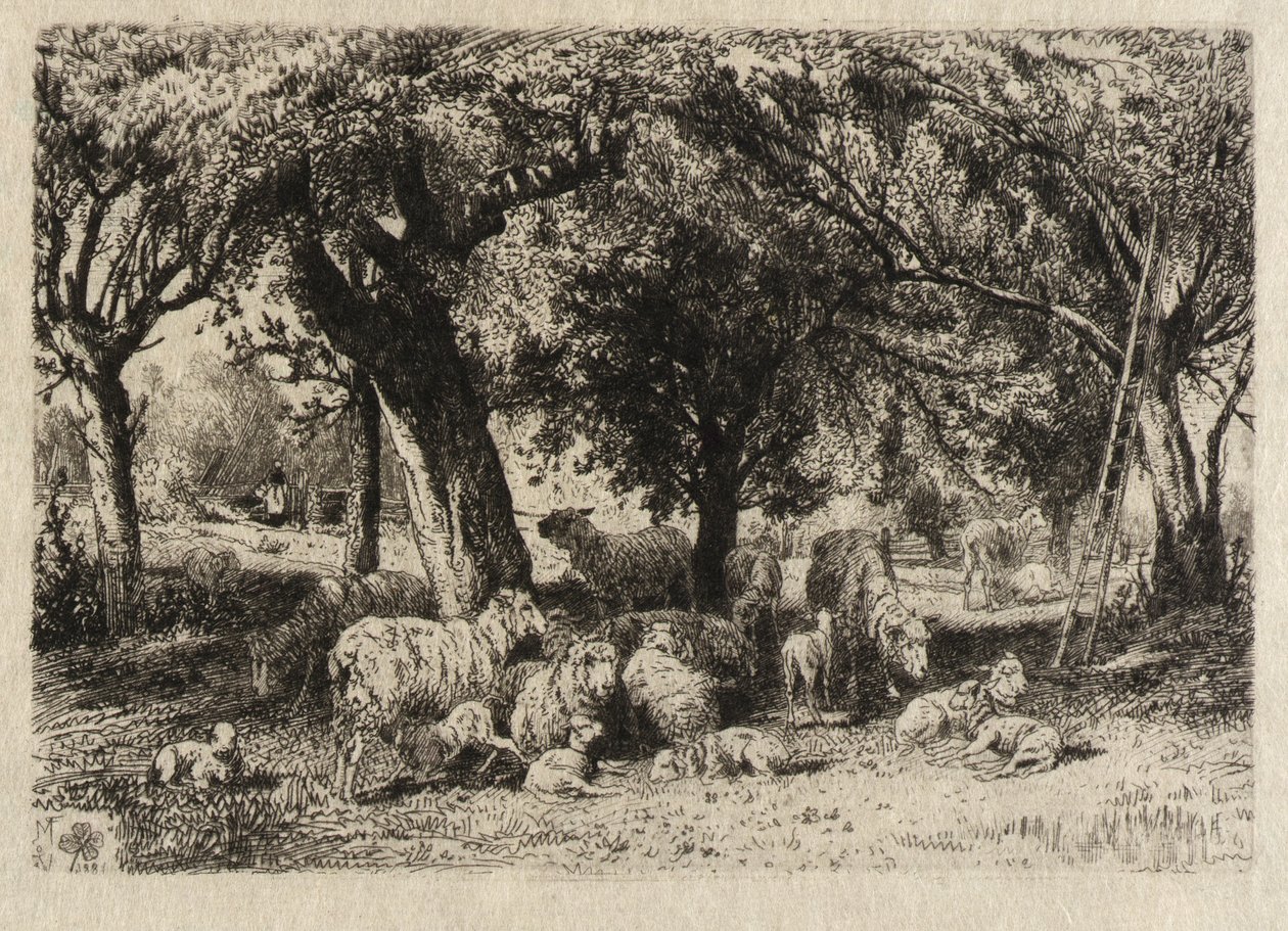 (Birkák a gyümölcsösben) alkotó: Peter Moran
