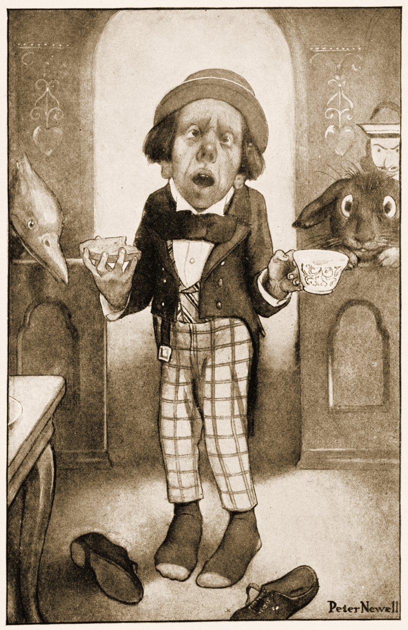 Szegény ember vagyok, felség, a Kalapos remegő hangon kezdte illusztrációját Lewis Carrolls Alices kalandjai Csodaországban, 1901-hez. alkotó: Peter Newell
