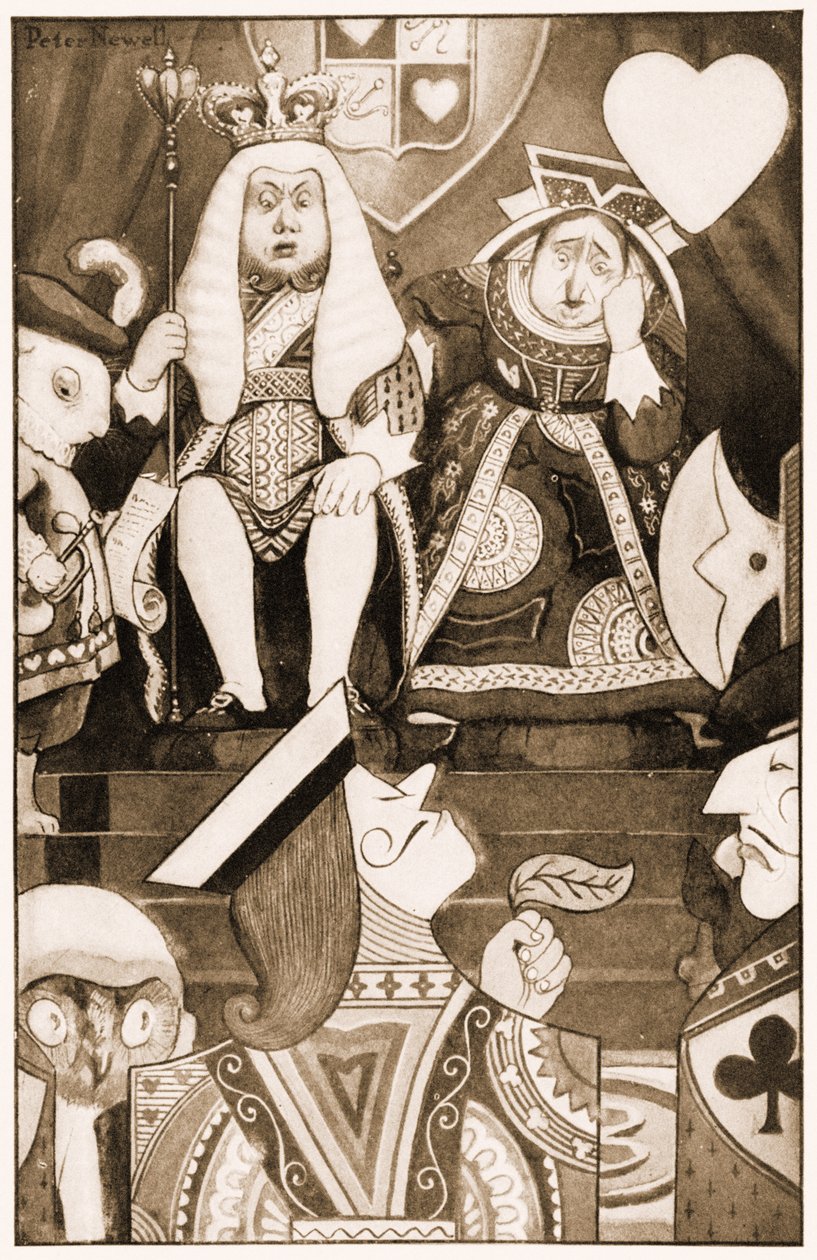 A király és a Szívek Királynője trónján ült, illusztrációja Lewis Carrolls Alices kalandjai Csodaországban, 1901-ben alkotó: Peter Newell