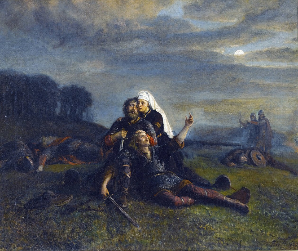 Stiklestad csata (1030. július 29.) - A csata után - Peter Nicolai Arbo (1831-1892), - Olaj, vászon, 51x61,5 - Magángyűjtemény alkotó: Peter Nicolai Arbo