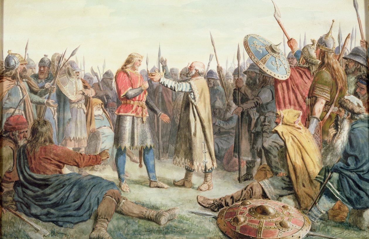 Olav Tryggvasont Oreting királyává választják alkotó: Peter Nicolai Arbo
