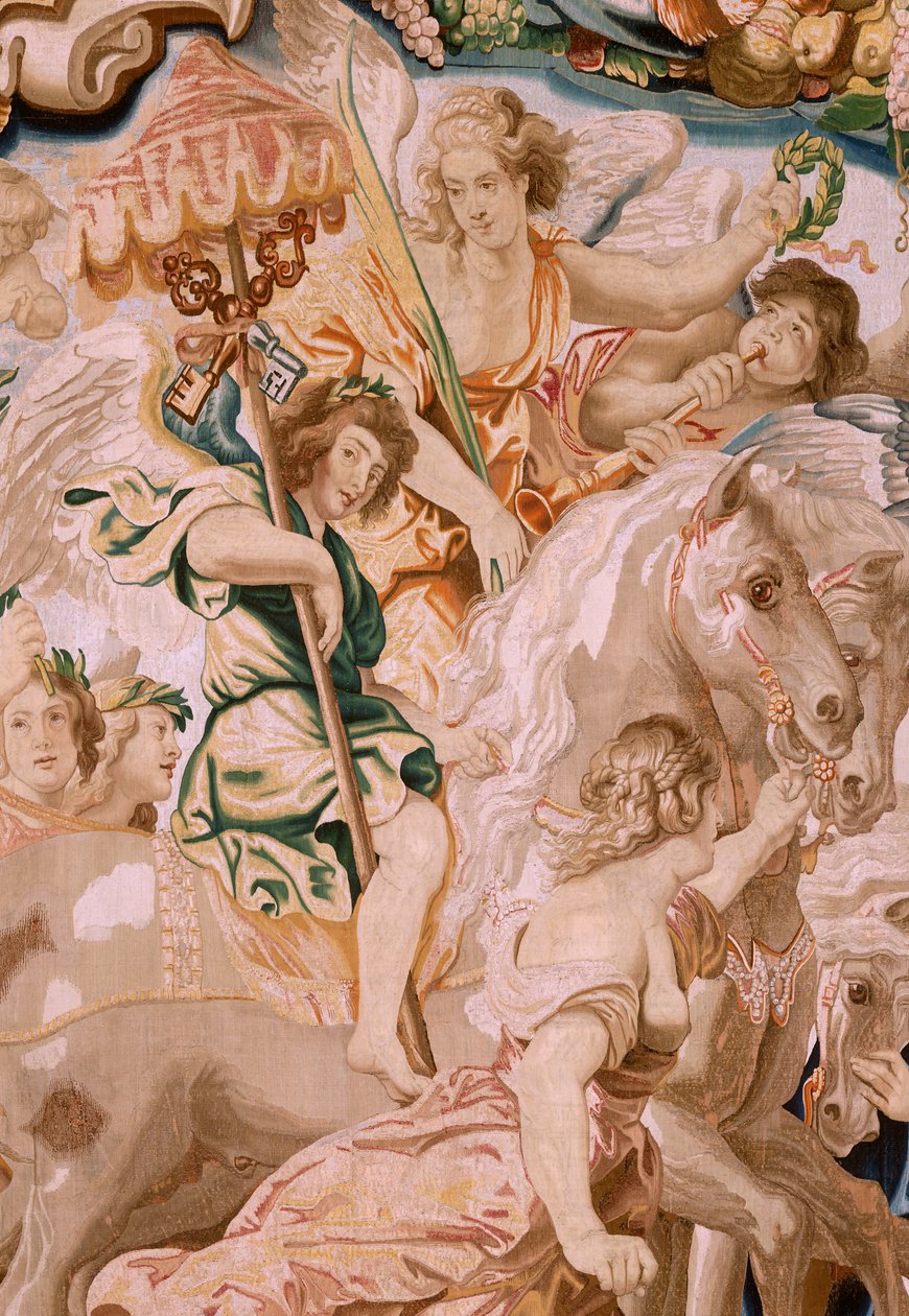 Flamand kárpit. Az Eucharisztia diadala sorozat. Az egyház diadala (El Triunfo de la Iglesia). Nyolcadik kárpit a sorozatban. Peter Paul Rubens modell. 1626-1628. Gyártás Jan II Raes, Brüsszel alkotó: Peter Paul (after) Rubens