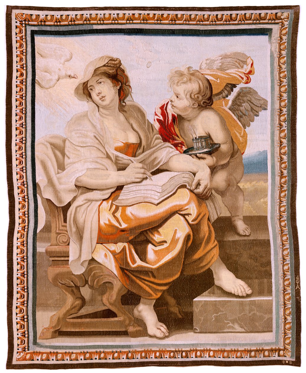 Flamand kárpit. Az Eucharisztia diadala sorozat. A bölcsességet a Szentlélek ihlette (La Sabiduría inspirada por el Espíritu Santo). A sorozat tizenkilencedik kárpitja. Peter Paul Rubens modell. 1626-1628. Gyártás Jacob II Geubels, Brüsszel alkotó: Peter Paul (after) Rubens