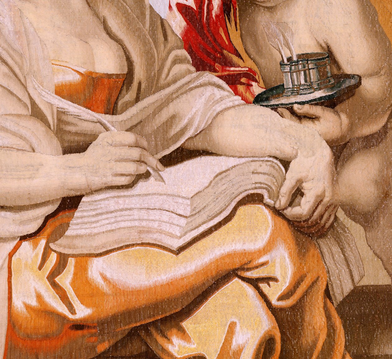 Flamand kárpit. Az Eucharisztia diadala sorozat. A bölcsességet a Szentlélek ihlette (La Sabiduría inspirada por el Espíritu Santo). A sorozat tizenkilencedik kárpitja. Peter Paul Rubens modell. 1626-1628. Gyártás Jacob II Geubels, Brüsszel alkotó: Peter Paul (after) Rubens