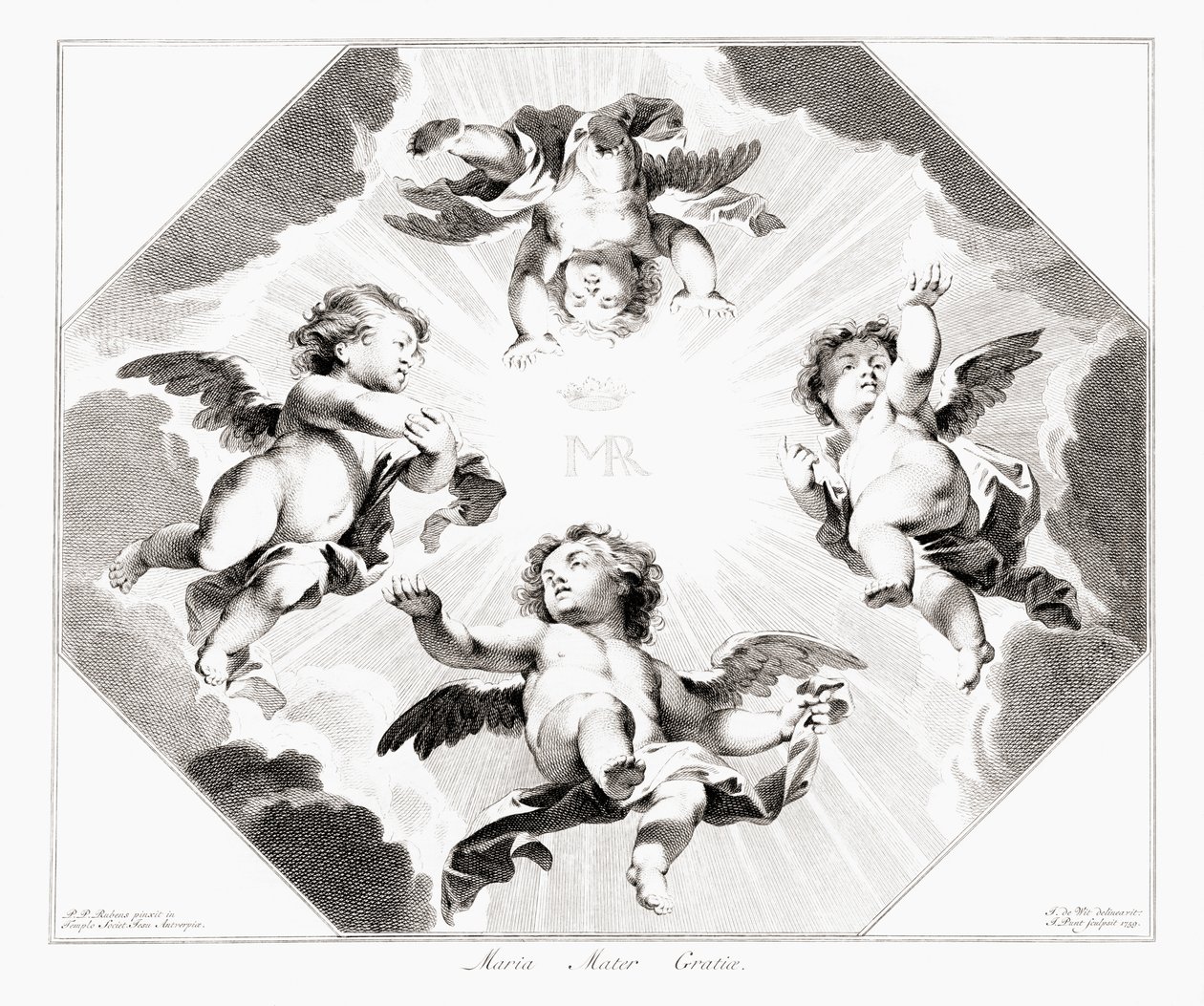 Négy angyalgyermek Szűz Máriát ünnepli. alkotó: Peter Paul (after) Rubens