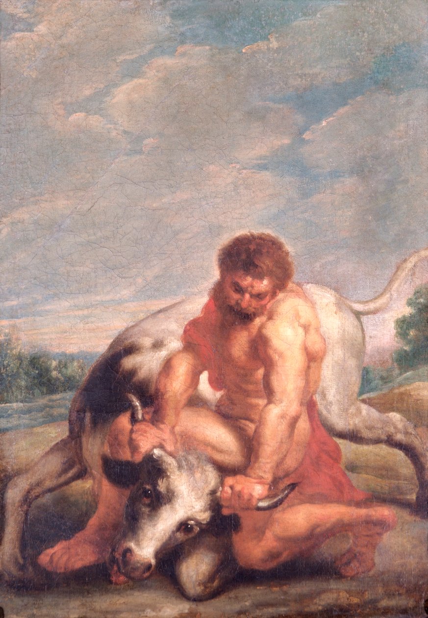 Herkules birkózik Achelousszal bika formájában (olaj, vászon) alkotó: Peter Paul (after) Rubens