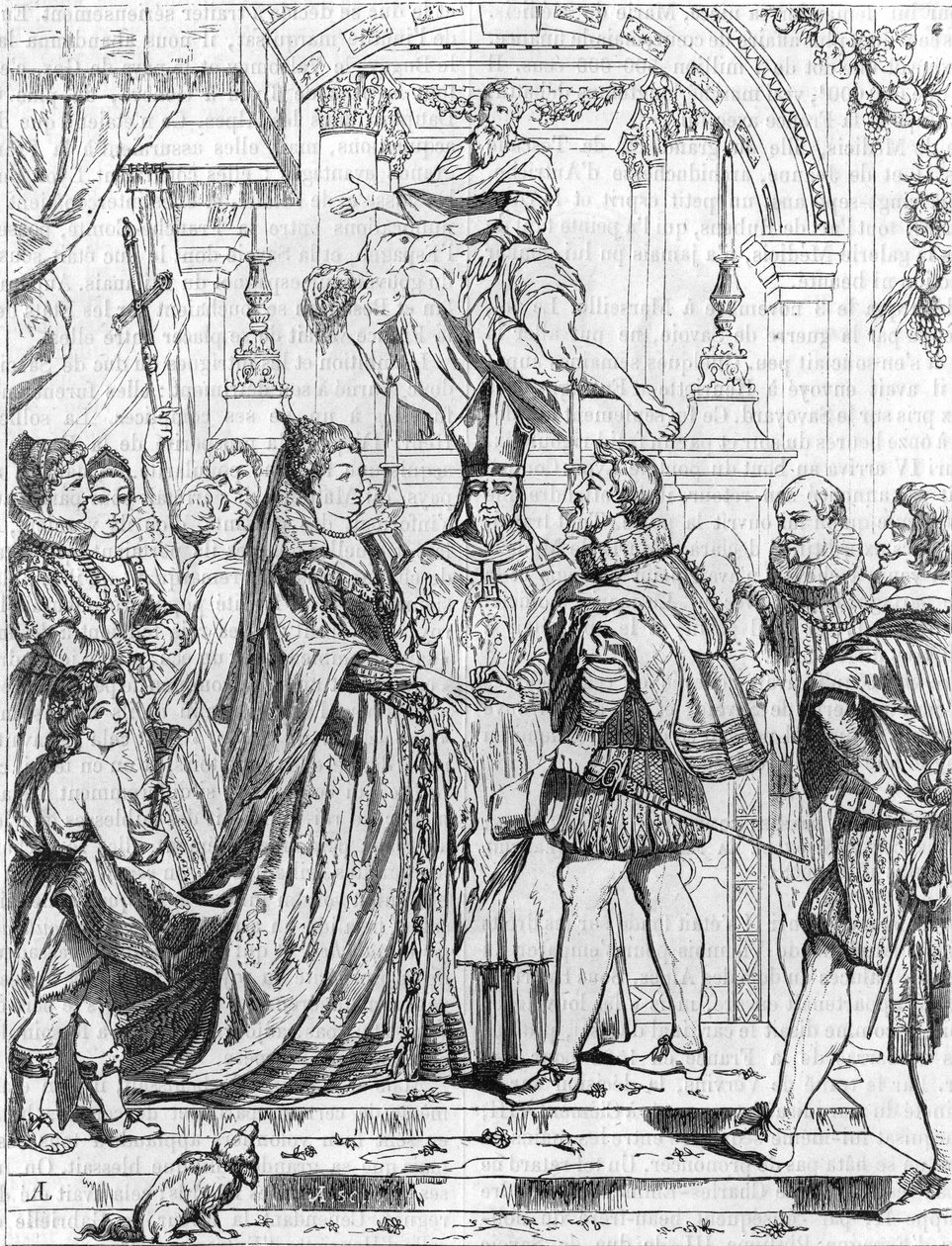 Marie de Medicis (1576-1642) meghatalmazottja házassága IV. Henrikkel Firenzében, 1600. október 5. Pierre Paul (Pierre-Paul) Rubens (vagy Peter Paul vagy Petrus Paulus) metszete (1577-1640). alkotó: Peter Paul (after) Rubens