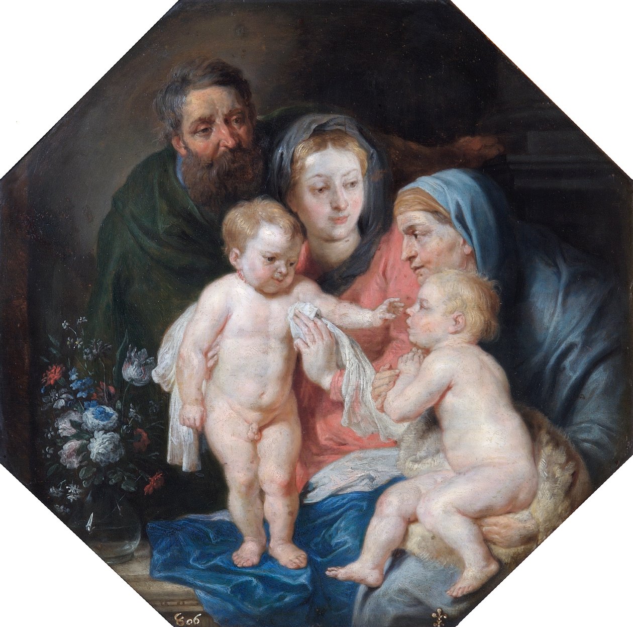 A Szent Család Szent Erzsébettel és Szent Jánossal (olaj, réz) alkotó: Peter Paul (after) Rubens