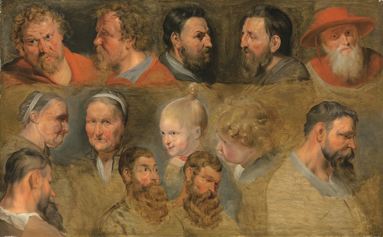 Fejtanulmányok (olaj a panelen) alkotó: Peter Paul (circle of) Rubens