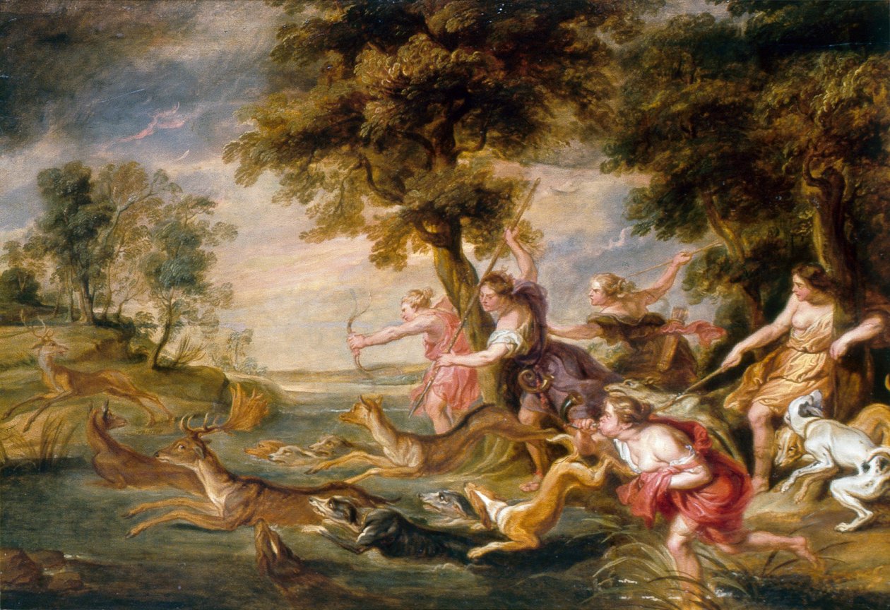 Diana és nimfák vadásznak dámszarvasra, 1673 körül (olaj, vászon) alkotó: Peter Paul (follower of) Rubens