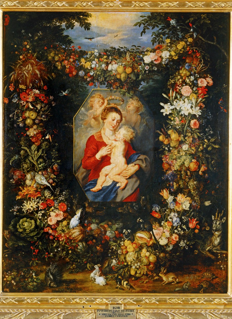 Mária Szűz Mária és gyermeke virág- és gyümölcskoszorúval ... alkotó: Peter Paul & Brueghel Jan (1601 78) Rubens
