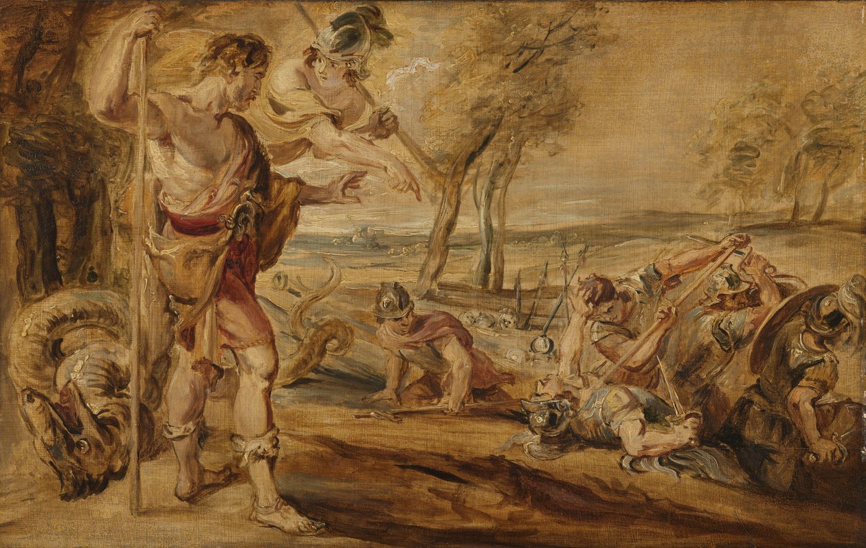 Kadmus Minerva vezetésével megfigyeli a Spartoi-harcot alkotó: Peter Paul Rubens (after)