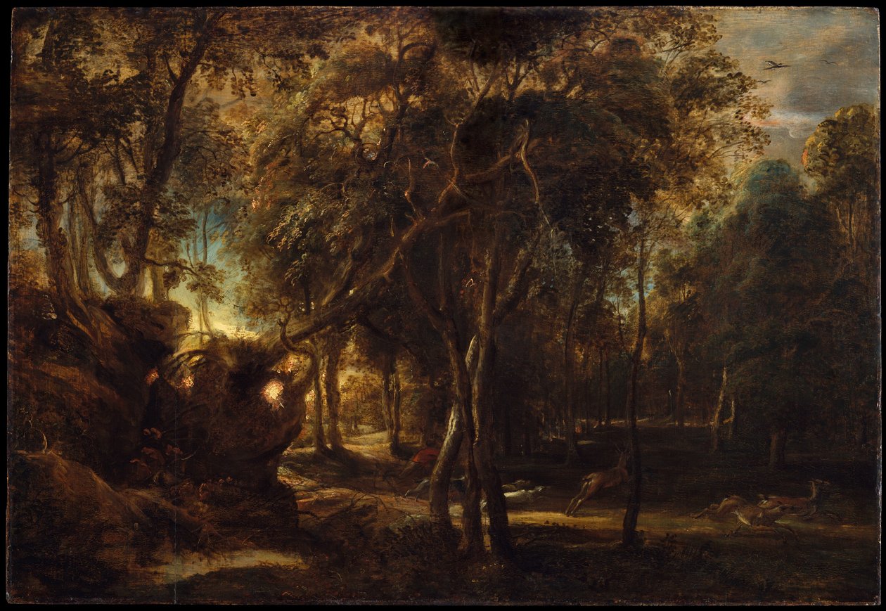 Hajnali erdő szarvasvadászattal, 1635 körül alkotó: Peter Paul Rubens