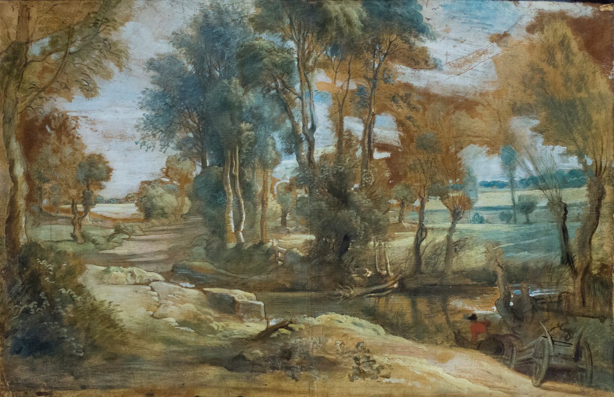 Patakon átkelő szekér, 1625-40 körül (fekete kréta és olaj, papír, vászonra ragasztva) alkotó: Peter Paul Rubens