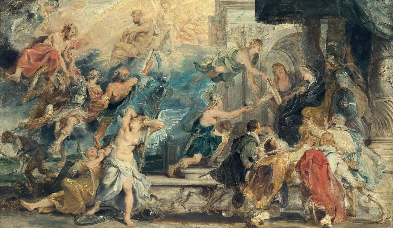 IV. Henrik apoteózisa és Maria de’ Medici régensségének kikiáltása (vázlat a Medici-ciklushoz) alkotó: Peter Paul Rubens