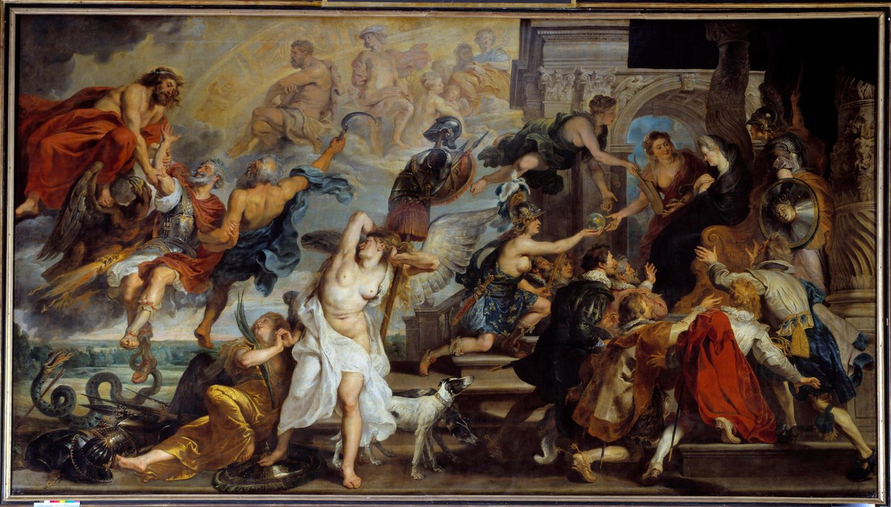 IV. Henrik (1553-1610) apoteózisa és Medicis Mária (1573-1642) régensének kikiáltása 1610-ben. Pierre Paul (Pierre-Paul) Rubens (vagy Peter Paul vagy Petrus Paulus) festménye (1577-1640), flamand iskola alkotó: Peter Paul Rubens