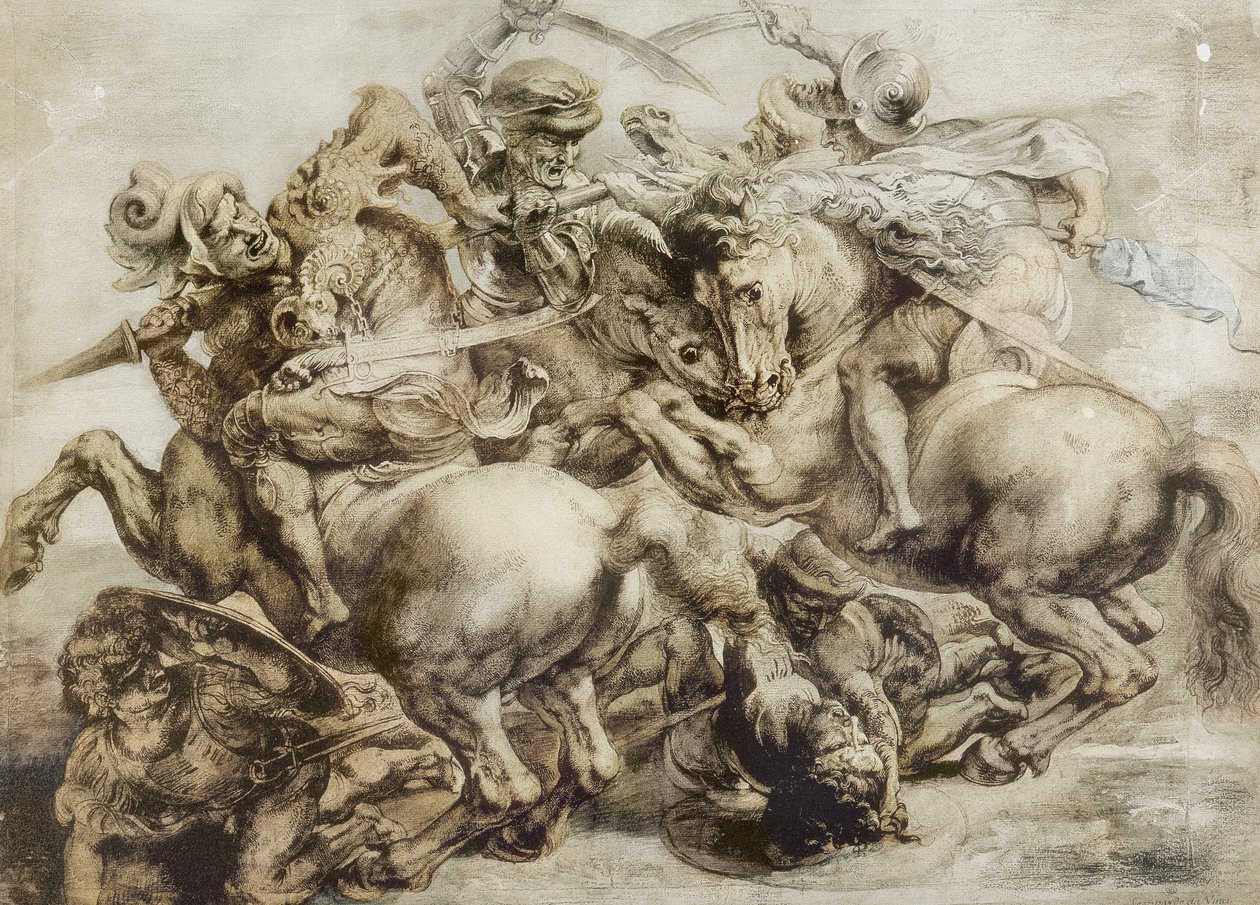 Anghiari csata, Leonardo da Vinci után (toll és tinta mosással a papíron) alkotó: Peter Paul Rubens
