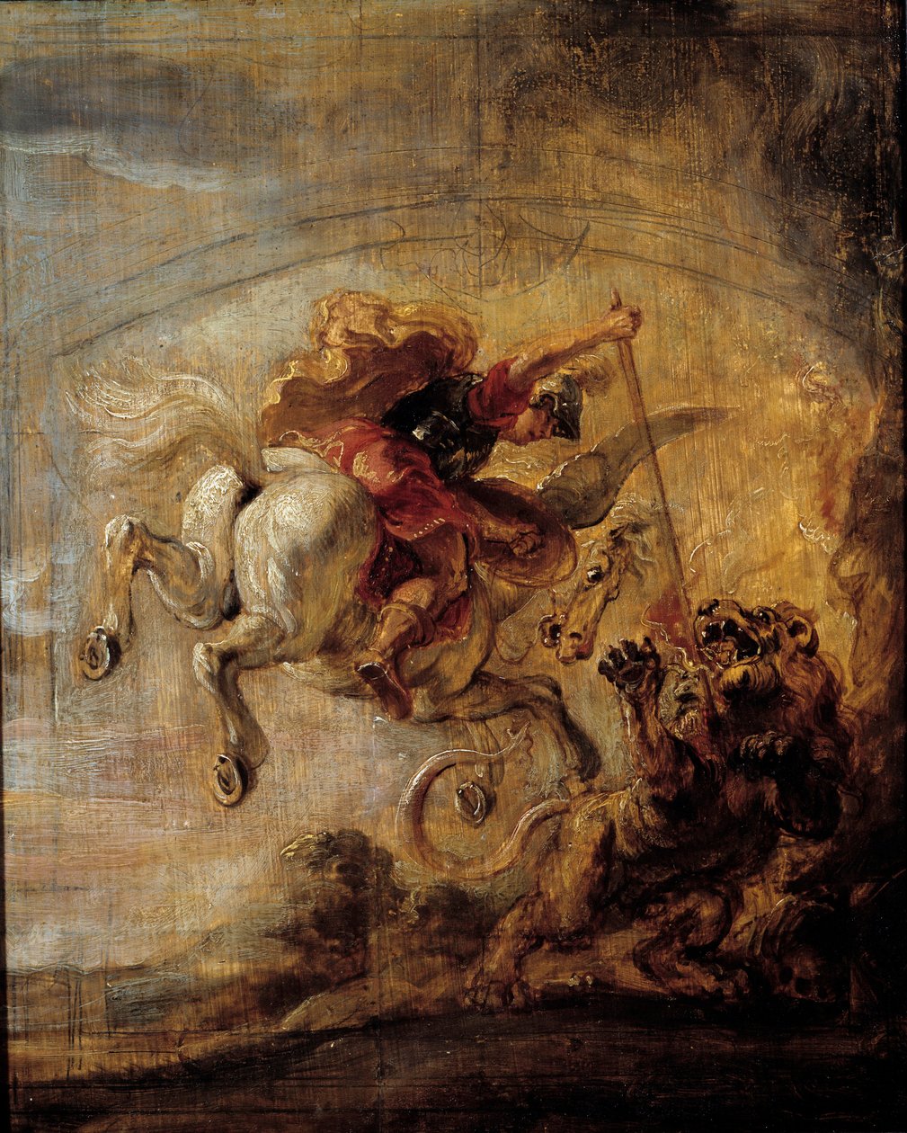 Bellerophon felmászik Pegase-ra lándzsáján keresztül Pierre Paul (Pierre-Paul) Rubens (vagy Peter Paul vagy Petrus Paulus) festménye (1577-1640) alkotó: Peter Paul Rubens