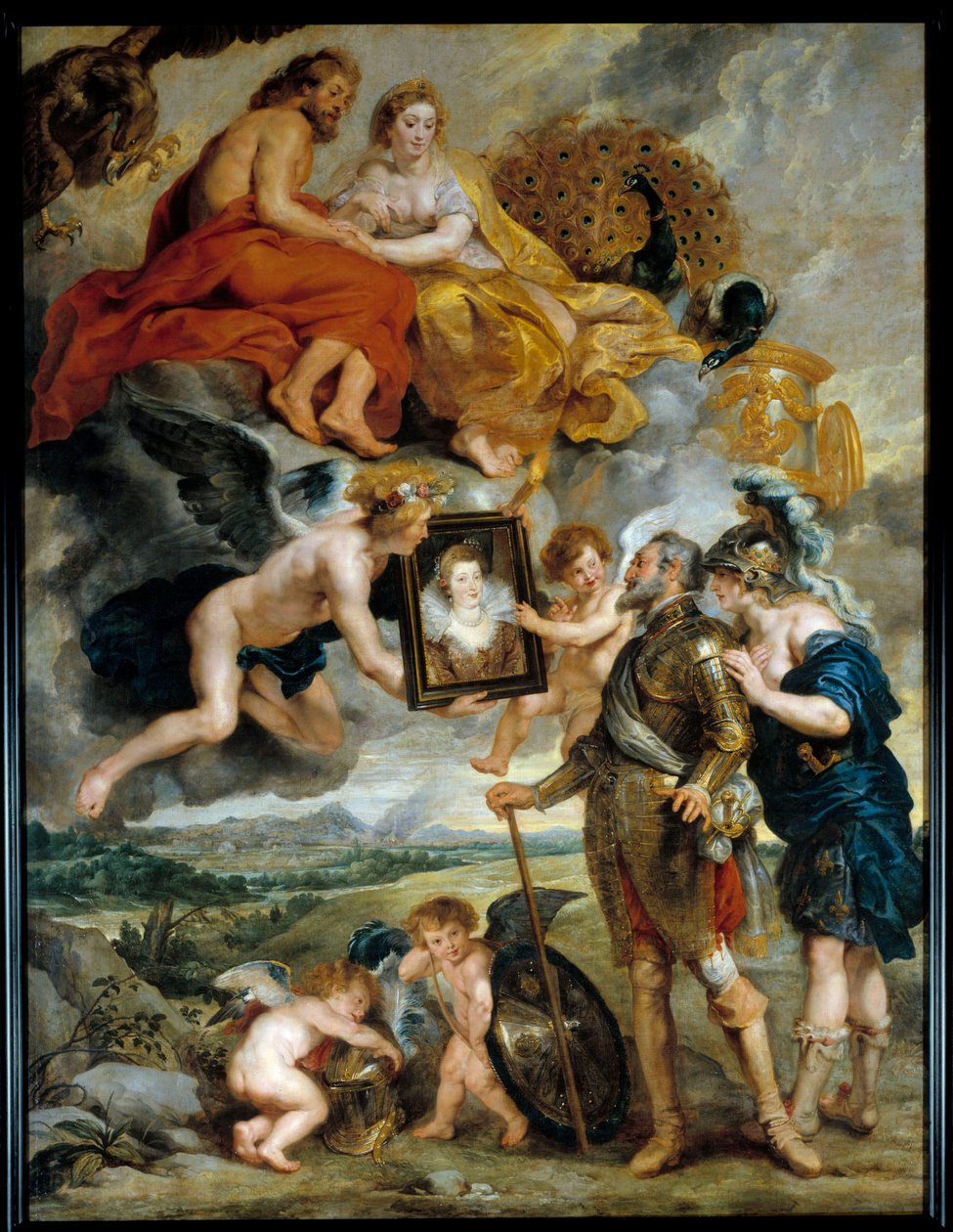 Cycle des Medicis: „” IV. Henrik francia király (1553-1610) megkapja Marie de Medicis (1573-1642) portréját”” Pierre Paul (Pierre-Paul) Rubens (vagy Peter Paul vagy Petrus Paulus) festménye ( 1577-1640) 17. századi V. 3,9x2,9 m alkotó: Peter Paul Rubens