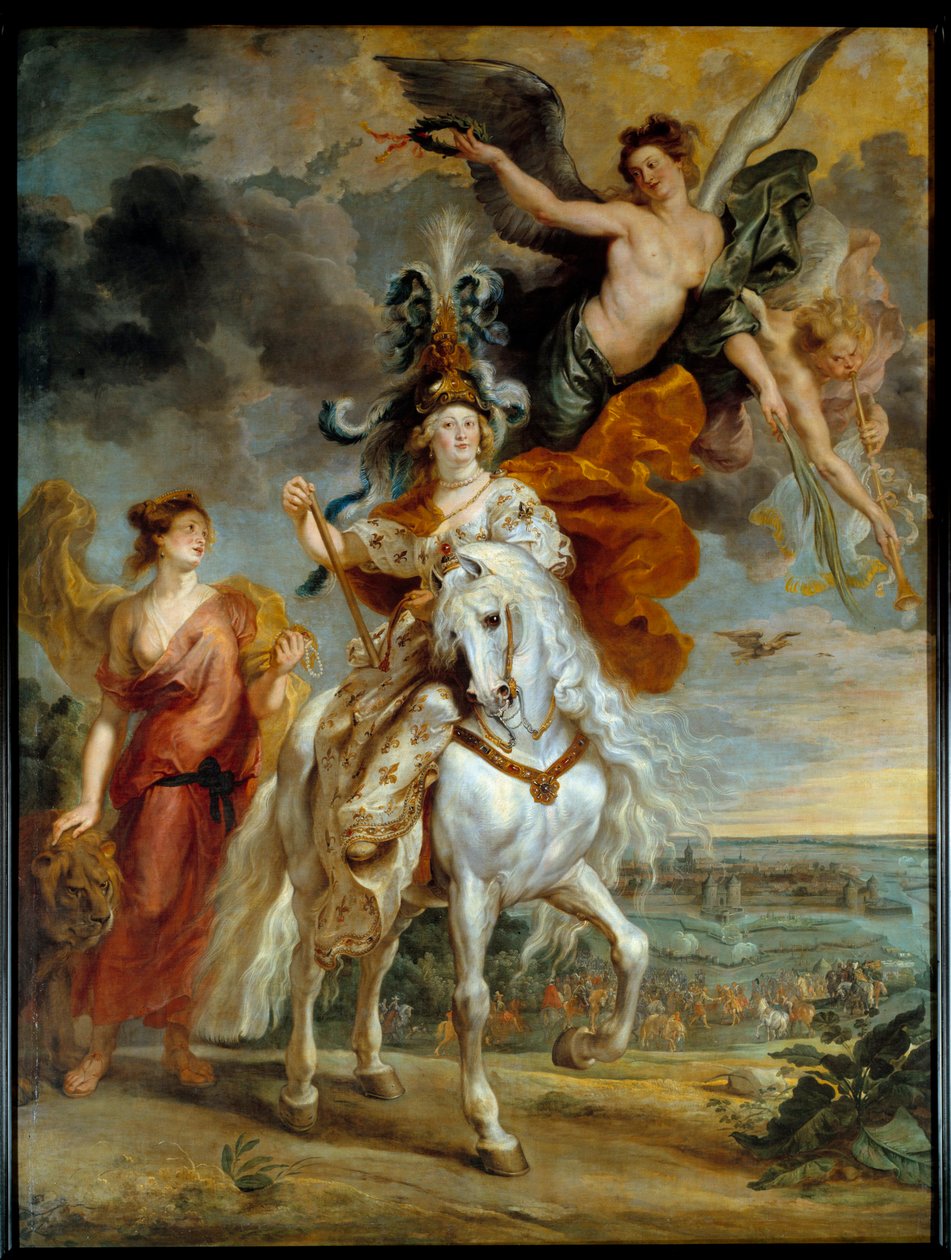 Cycle des Medicis: „” Juliers diadala 1610. szeptember 1-jén” (vagy Marie de Medicis útja az anjoui Ce-hídhoz” A királynőt lóháton ábrázolják. Pierre Paul (Pierre-Paul) Rubens (vagy Peter Paul) festménye vagy Petrus Paulus) (1577-1640) 16 alkotó: Peter Paul Rubens