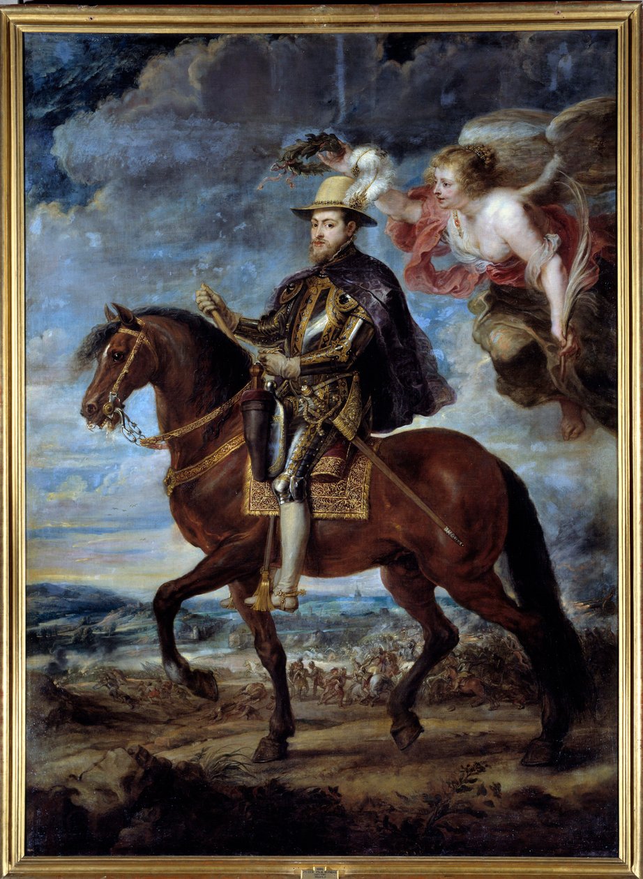II. Fülöp spanyol király (1527-1598) lovas portréja Peter Paul (Pierre-Paul) Rubens (vagy Peter Paul vagy Petrus Paulus) festménye (1577-1640) 16. század V. 3,14x2,28 m Madrid, Prado Múzeum alkotó: Peter Paul Rubens