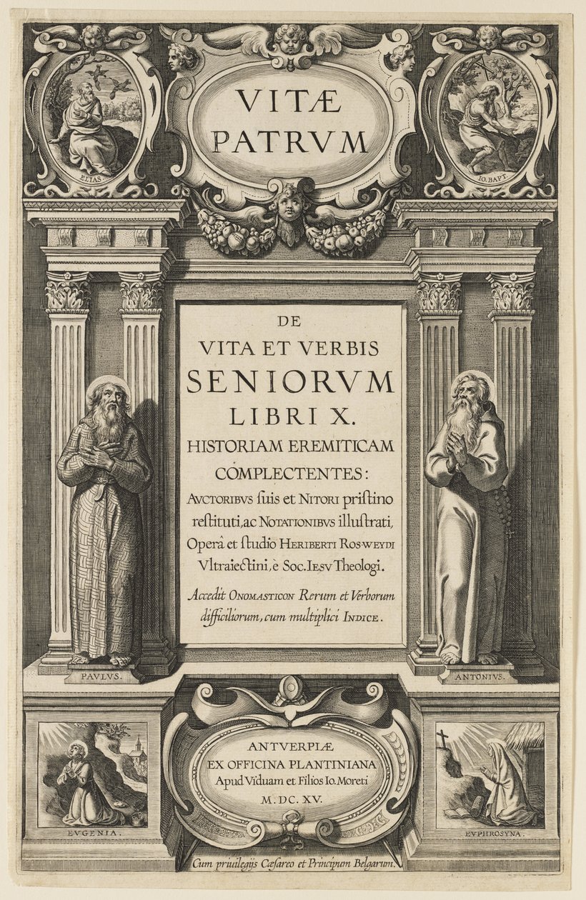 Heribert Rosweyde "Az atyák élete" című művének frontképe, Theodor Galle metszet alkotó: Peter Paul Rubens