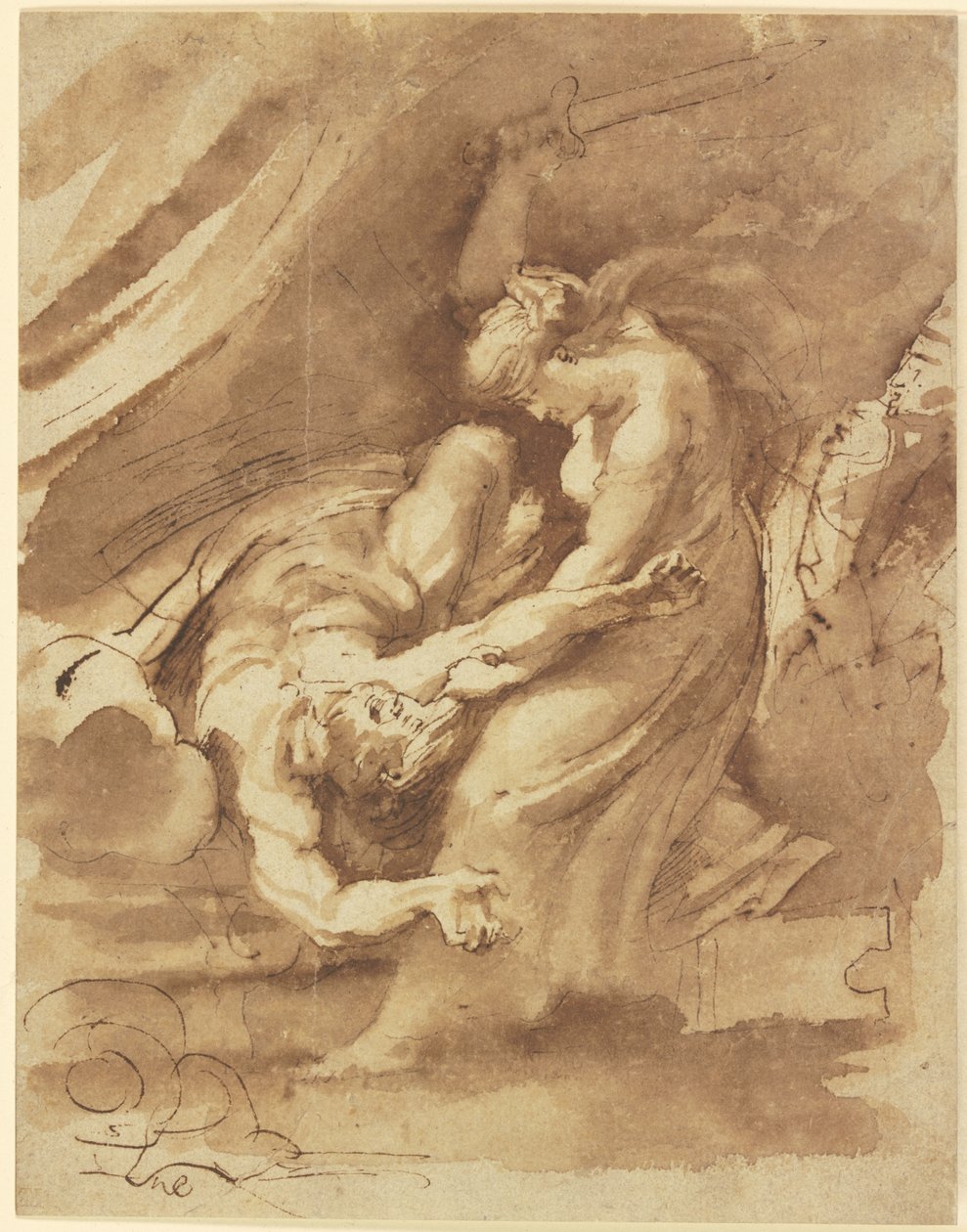 Judit lefejezi Holofernészt, 1609-10 körül (tus és mosás, papír) alkotó: Peter Paul Rubens